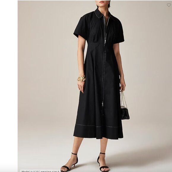 J. Crew Zip-up shirtdress in cotton poplin midi dress $178 Black Size 8
